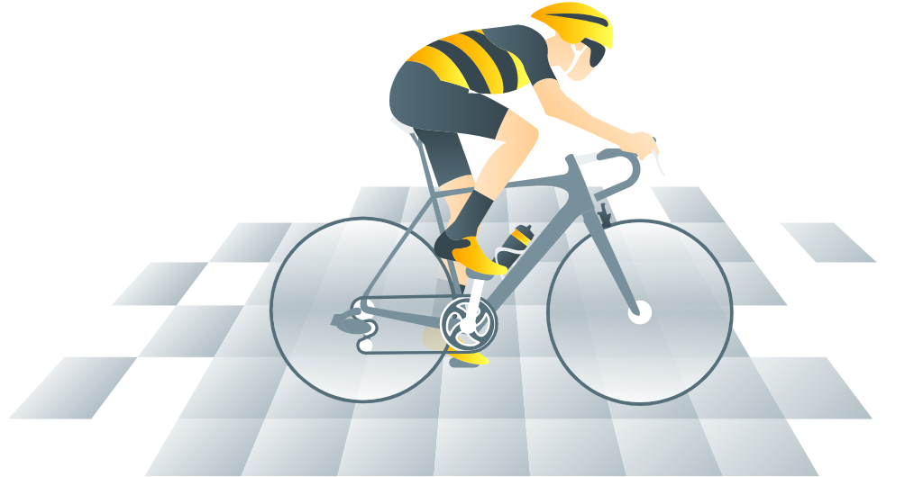 Cyclist sprinting on a custom bicycle. In context of finishing first with Custom Software.